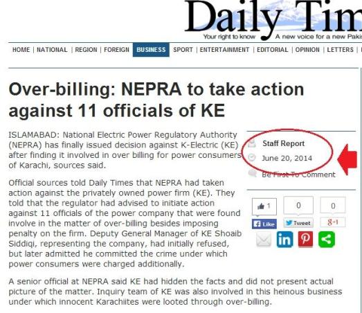 Over Billing" Nepra to take action against 11 corrupt KE officials- for more details pleae visit link